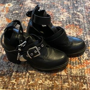 Public Desire Maia Black Chunky Buckle Ankle Boots